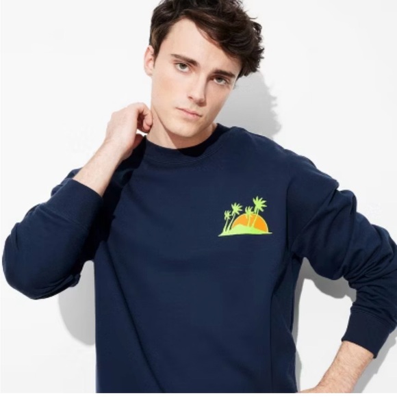 Original Use Dark Blue Sweatshirt with Vibrant Sunset Patch - Picture 1 of 5